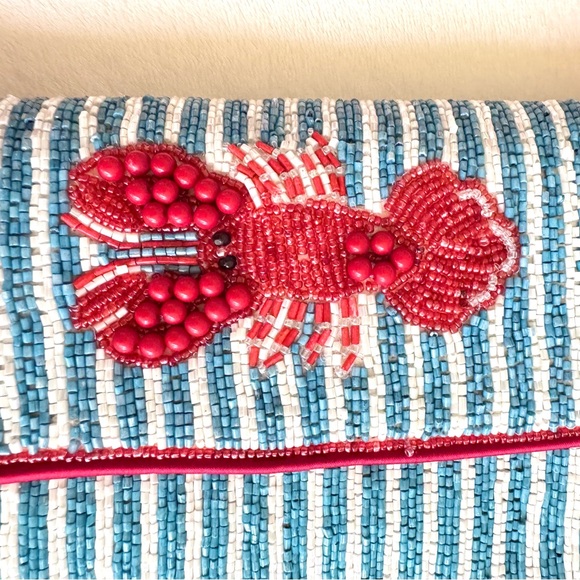 Viral Beaded Light Blue & White Striped Lobster Bag w/ Beaded Lobster Bag Charm - Picture 4 of 15
